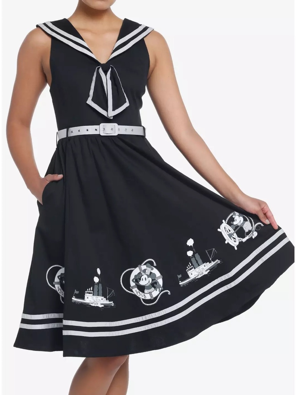 Her Universe Disney Steamboat Willie Fit & Flare Dress with White Trim NWT